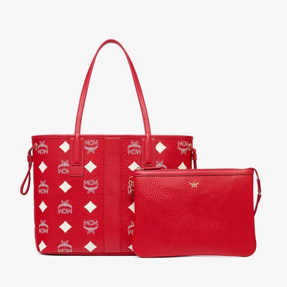 NWT MCM Red and White Leather Tote
